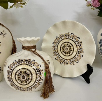 Bộ bình đĩa gốm sứ cổ điển trang trí 04